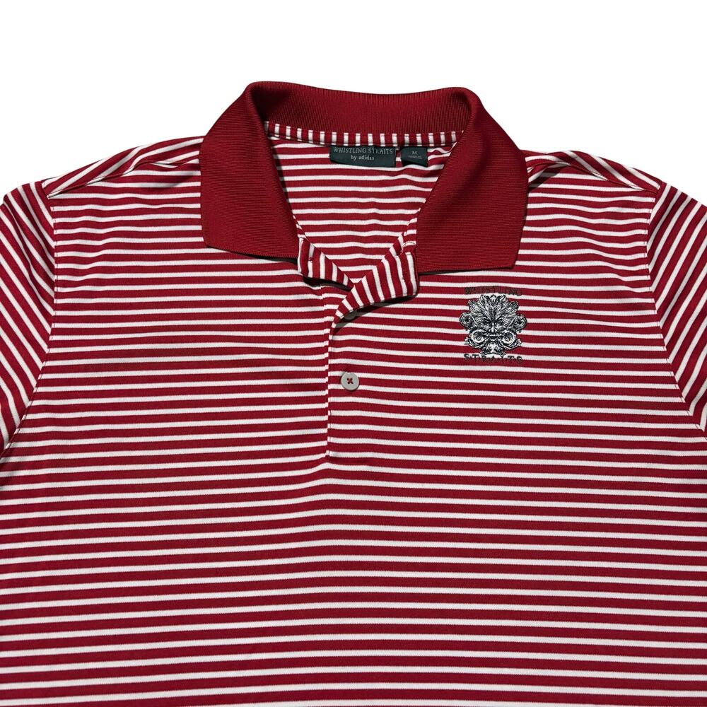 Whistling Straits by adidas Red White Stripe Polo Golf Course PGA Men’s Medium - Picture 2 of 7